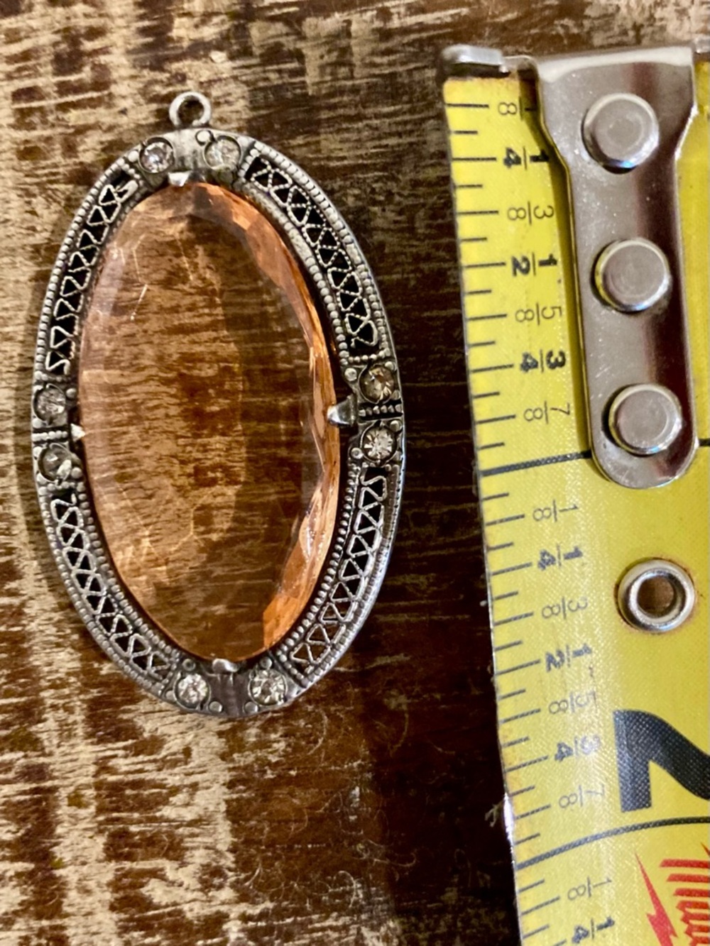 Vintage Sterling Silver Pendant w/ Faceted Glass Stone & Filigree Detail - Picture 12 of 13